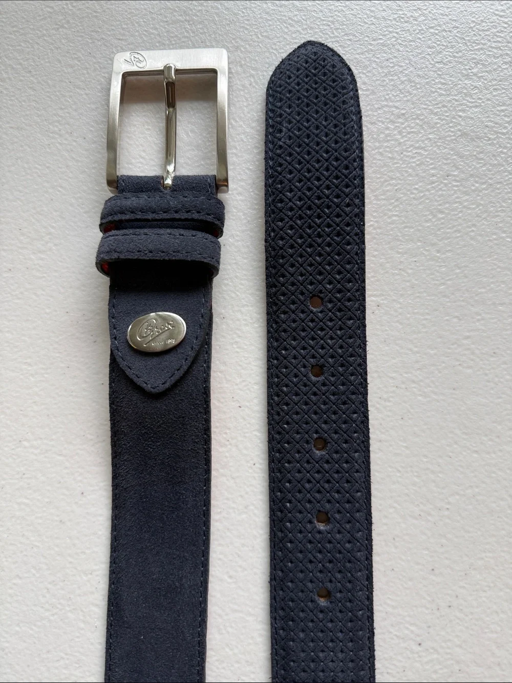 Vintage Greve 1898 Men’s Navy Suede Belt with Branded Metal Buckle handmade